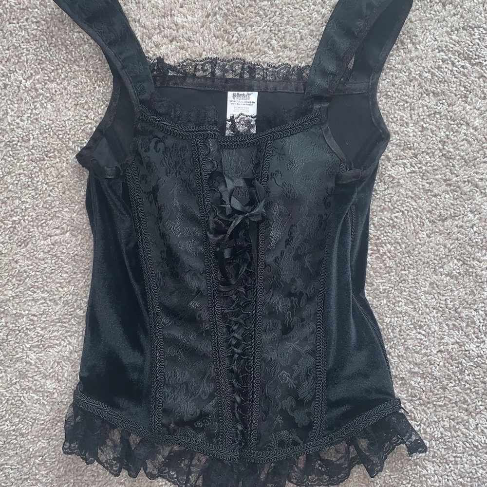 Black & Lace Tie-Up Corset - Medium
